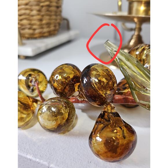 Vintage Handblown Amber Murano Glass Grapes Cluster Leaf MCM Decorative Glass - Picture 7 of 14